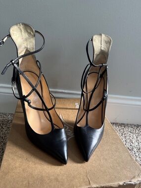 Christian Louboutin Black Strappy Pointed-Toe Stiletto Heels